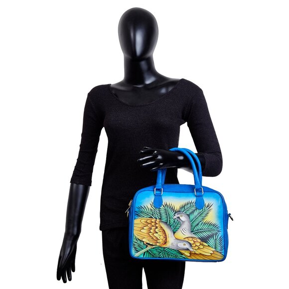 Leather Hand-Painted Blue Ladies' Top Handle Handbag, Crossbody Sling Bag, Purse - Picture 9 of 9